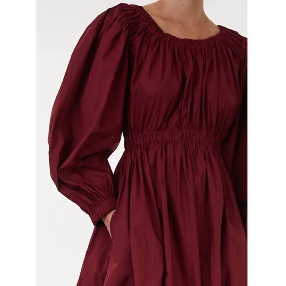 ULLA JOHNSON Martine Bubble Minidress in Bordeaux 100% Cotton NWOT Size 6 - Picture 2 of 9